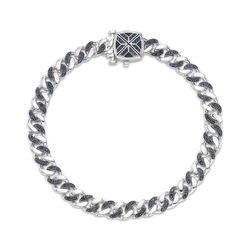 Main Image 1 of Twelve Crowns Men's Natural Sodalite & Blue Lab-Created Sapphire Curb Link Bracelet Sterling Silver 8.5"