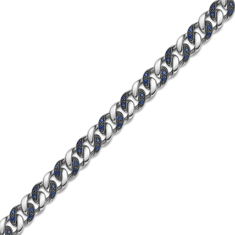 Main Image 3 of Twelve Crowns Men's Natural Sodalite & Blue Lab-Created Sapphire Curb Link Bracelet Sterling Silver 8.5"