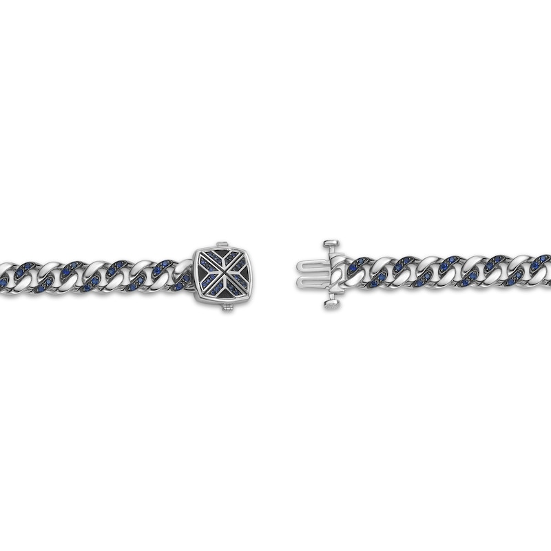 Main Image 4 of Twelve Crowns Men's Natural Sodalite & Blue Lab-Created Sapphire Curb Link Bracelet Sterling Silver 8.5"