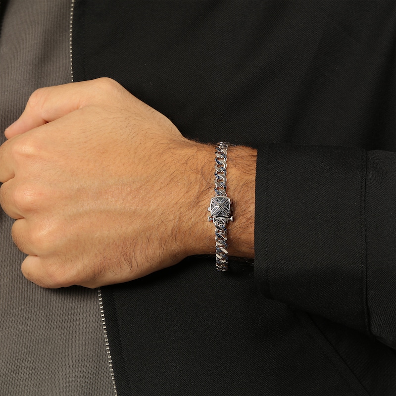 Main Image 5 of Twelve Crowns Men's Natural Sodalite & Blue Lab-Created Sapphire Curb Link Bracelet Sterling Silver 8.5"
