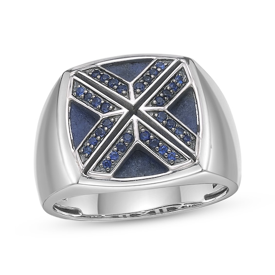 Twelve Crowns Men's Cushion-Cut Natural Sodalite & Blue Lab-Created Sapphire Signet Ring Sterling Silver