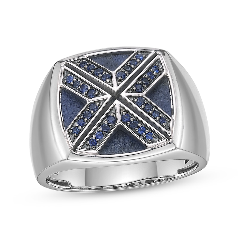 Main Image 1 of Twelve Crowns Men's Cushion-Cut Natural Sodalite & Blue Lab-Created Sapphire Signet Ring Sterling Silver