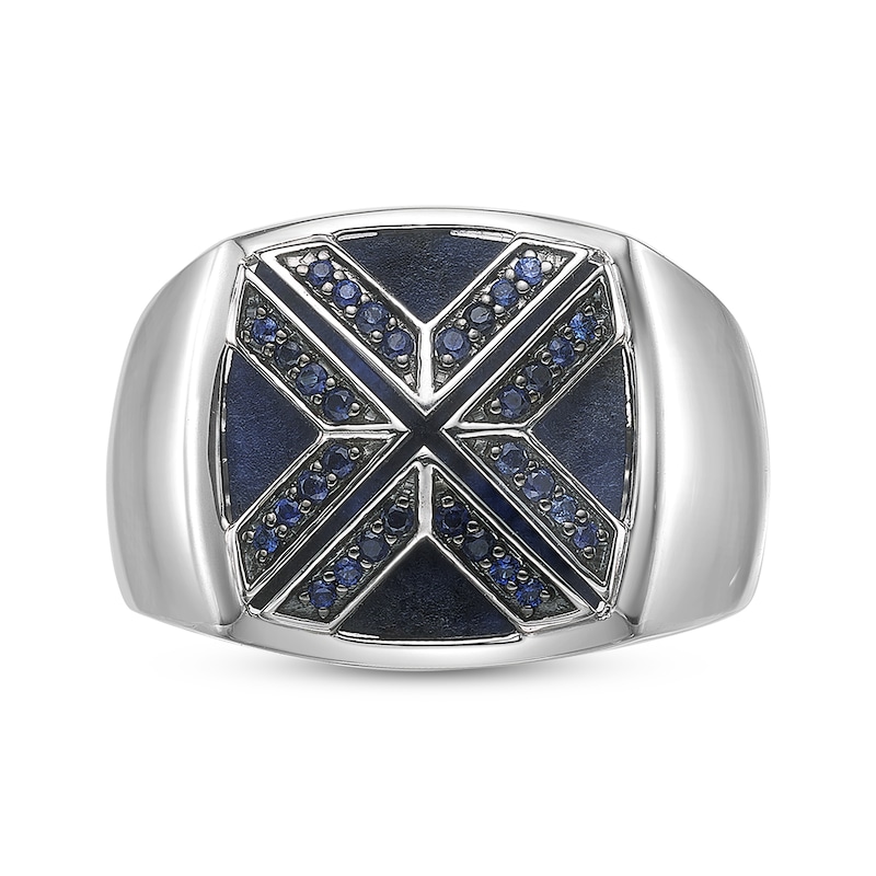 Main Image 4 of Twelve Crowns Men's Cushion-Cut Natural Sodalite & Blue Lab-Created Sapphire Signet Ring Sterling Silver