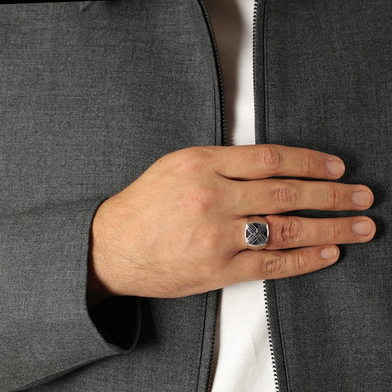 Main Image 5 of Twelve Crowns Men's Cushion-Cut Natural Sodalite & Blue Lab-Created Sapphire Signet Ring Sterling Silver