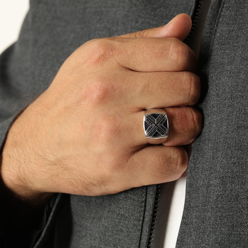 Main Image 6 of Twelve Crowns Men's Cushion-Cut Natural Sodalite & Blue Lab-Created Sapphire Signet Ring Sterling Silver