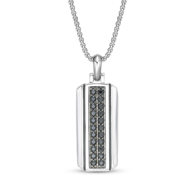 Main Image 1 of Men's Natural Black Spinel Two-Row Dog Tag Necklace Sterling Silver 24"