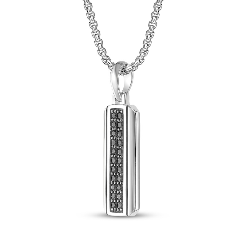 Main Image 2 of Men's Natural Black Spinel Two-Row Dog Tag Necklace Sterling Silver 24"