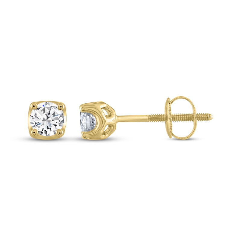 Main Image 3 of THE LEO Legacy Lab-Grown Diamond Round-Cut Solitaire Stud Earrings 1/2 ct tw 14K Yellow Gold (F/VS2)