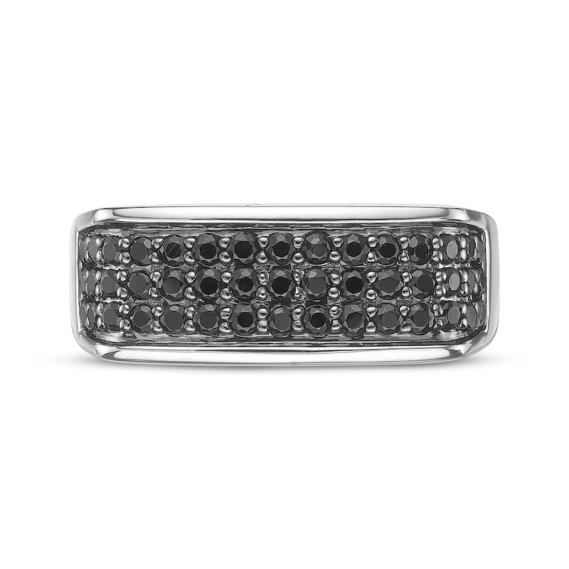 Main Image 4 of Men's Natural Black Spinel Three-Row Ring Sterling Silver
