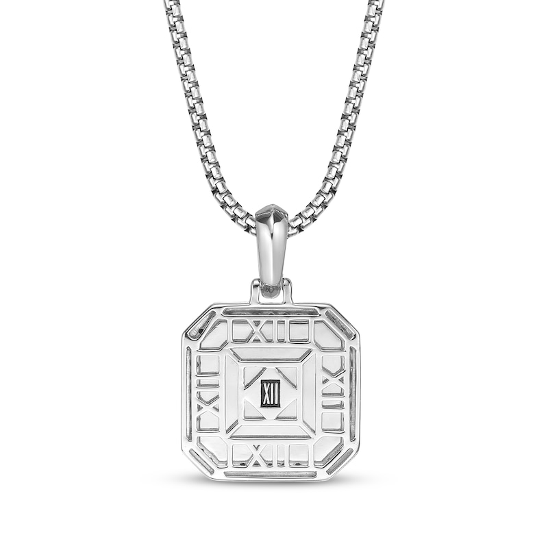 Main Image 3 of Men's Natural Black Spinel Octagon Woven Herringbone Pattern Necklace Sterling Silver 24"