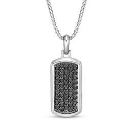 Men's Natural Black Spinel Dog Tag Necklace Sterling Silver 24"