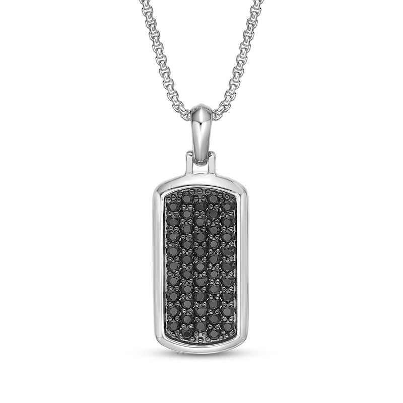 Main Image 1 of Men's Natural Black Spinel Dog Tag Necklace Sterling Silver 24"