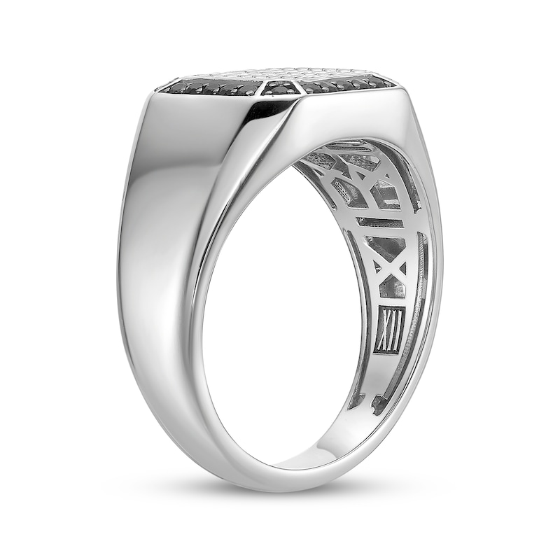 Main Image 2 of Men's Natural Black Spinel Octagon Woven Herringbone Pattern Signet Ring Sterling Silver