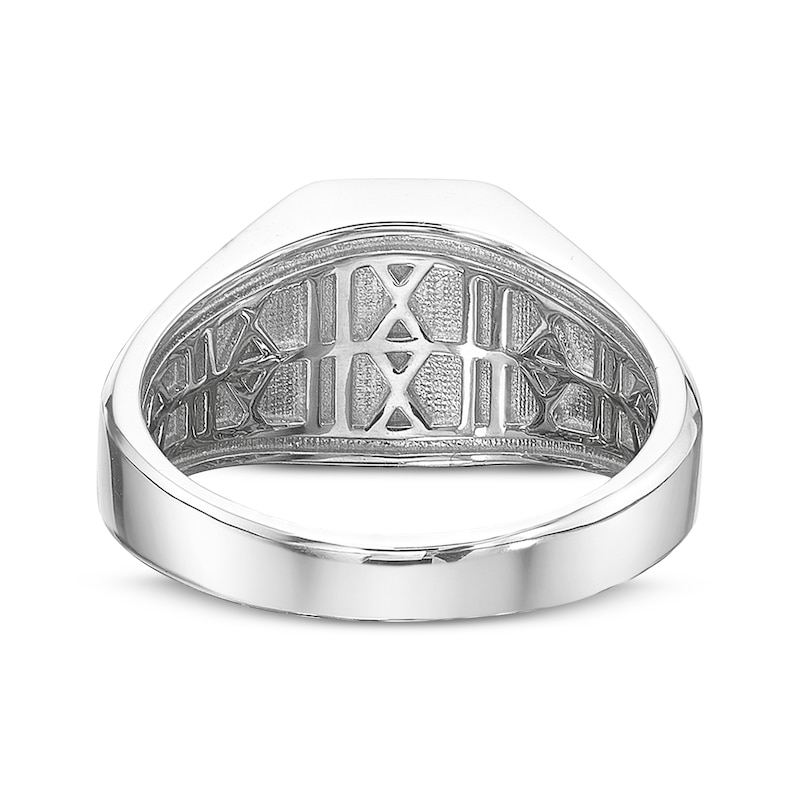Main Image 4 of Men's Natural Black Spinel Octagon Woven Herringbone Pattern Signet Ring Sterling Silver