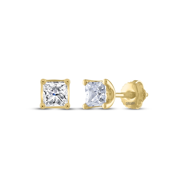 Main Image 1 of THE LEO Legacy Lab-Grown Diamond Princess-Cut Solitaire Stud Earrings 1 ct tw 14K Yellow Gold (F/VS2)