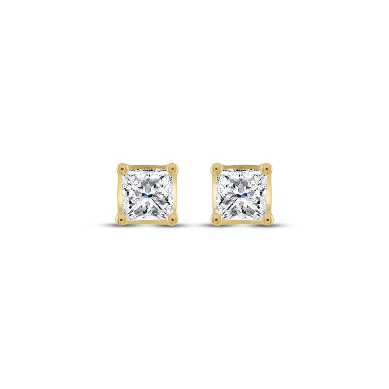 Main Image 2 of THE LEO Legacy Lab-Grown Diamond Princess-Cut Solitaire Stud Earrings 1 ct tw 14K Yellow Gold (F/VS2)