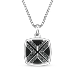 Twelve Crowns Men's Cushion-Cut Natural Agate & Black Spinel Necklace Sterling Silver 24"