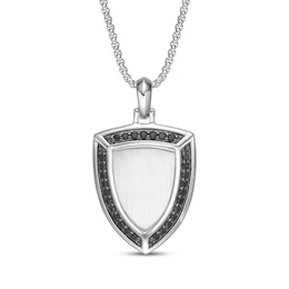 Men's Natural Black Spinel Shield-Shaped Necklace Sterling Silver 24"