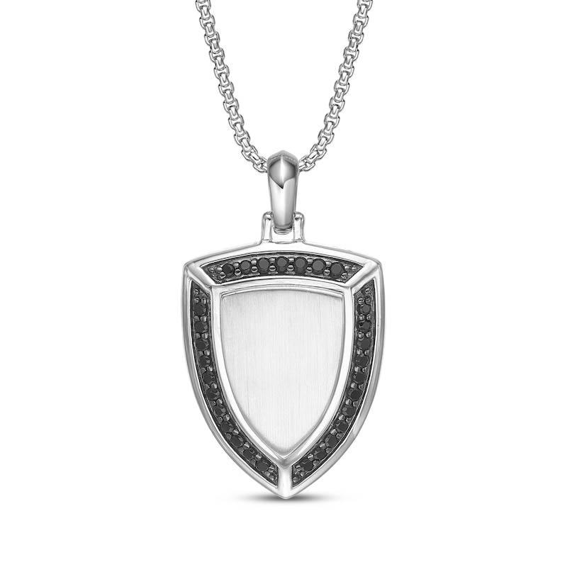Main Image 1 of Men's Natural Black Spinel Shield-Shaped Necklace Sterling Silver 24"