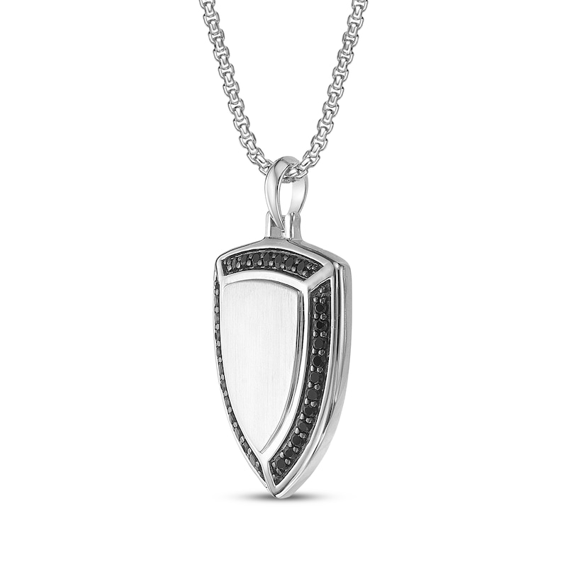 Main Image 2 of Men's Natural Black Spinel Shield-Shaped Necklace Sterling Silver 24"