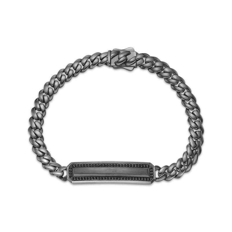 Main Image 1 of Twelve Crowns Men's Natural Black Spinel ID Bracelet Black Rhodium-Plated Sterling Silver 8.5"