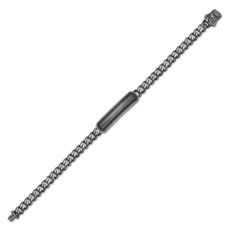 Main Image 2 of Twelve Crowns Men's Natural Black Spinel ID Bracelet Black Rhodium-Plated Sterling Silver 8.5"