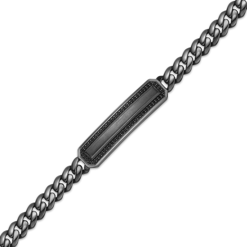 Main Image 3 of Twelve Crowns Men's Natural Black Spinel ID Bracelet Black Rhodium-Plated Sterling Silver 8.5"