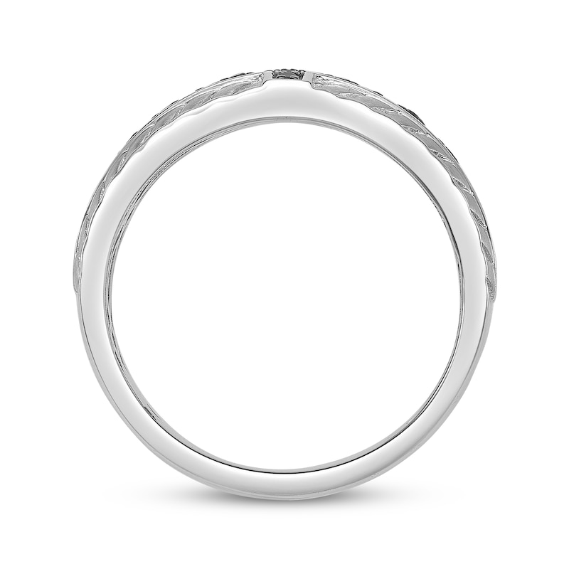 Main Image 3 of Men's Natural Black Spinel Cross Woven Herringbone Pattern Ring Sterling Silver