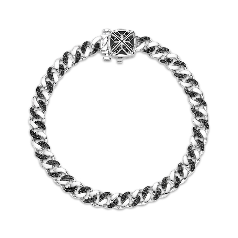 Main Image 1 of Twelve Crowns Men's Cushion-Cut Natural Agate & Black Spinel Curb Link Bracelet Sterling Silver 8.5"