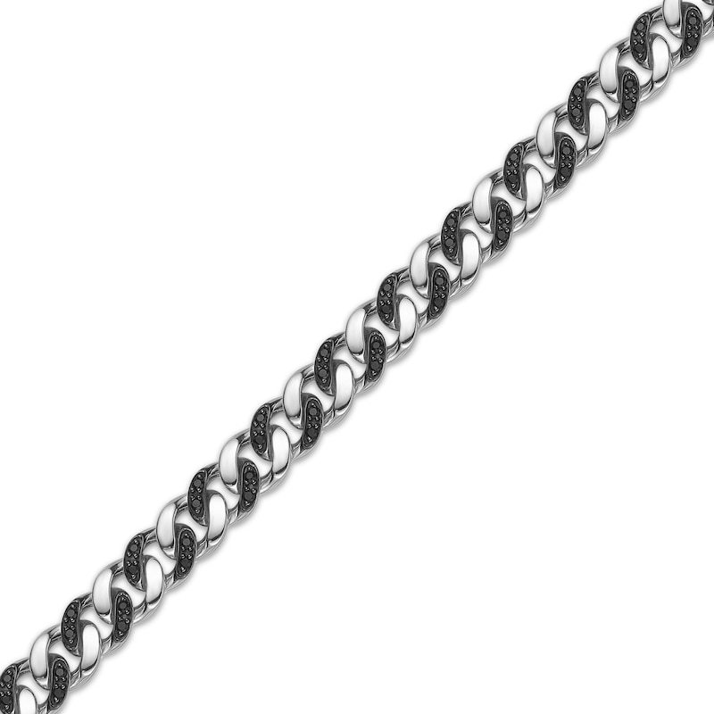 Main Image 3 of Twelve Crowns Men's Cushion-Cut Natural Agate & Black Spinel Curb Link Bracelet Sterling Silver 8.5"