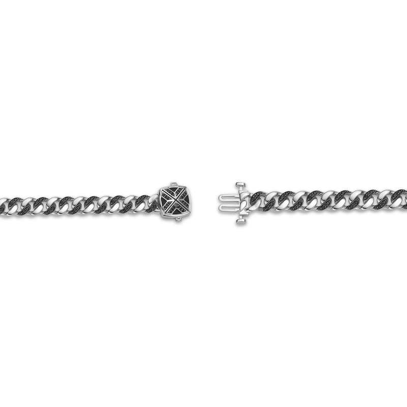 Main Image 4 of Twelve Crowns Men's Cushion-Cut Natural Agate & Black Spinel Curb Link Bracelet Sterling Silver 8.5"