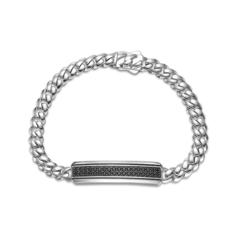 Main Image 1 of Men's Natural Black Spinel Two-Row ID Bracelet Sterling Silver 8.5"