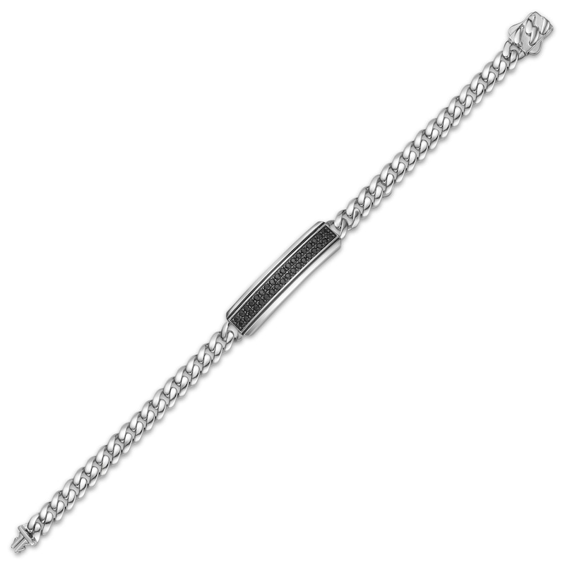 Main Image 2 of Men's Natural Black Spinel Two-Row ID Bracelet Sterling Silver 8.5"