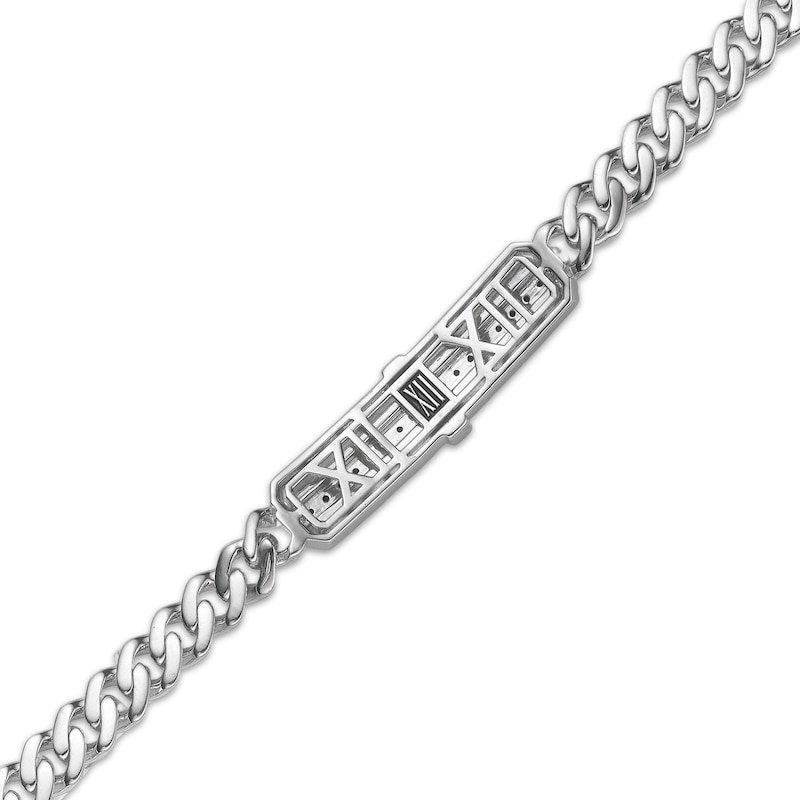 Main Image 4 of Men's Natural Black Spinel Two-Row ID Bracelet Sterling Silver 8.5"