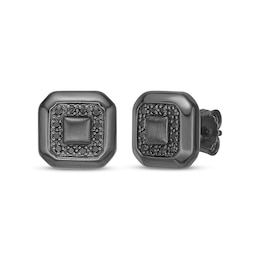 Twelve Crowns Men's Natural Black Spinel Octagon Stud Earrings Black Rhodium-Plated Sterling Silver
