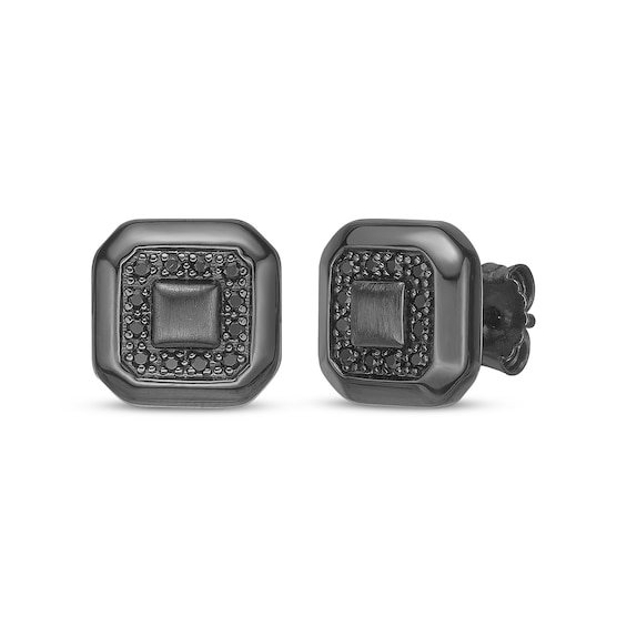 Twelve Crowns Men's Natural Black Spinel Octagon Stud Earrings Black Rhodium-Plated Sterling Silver