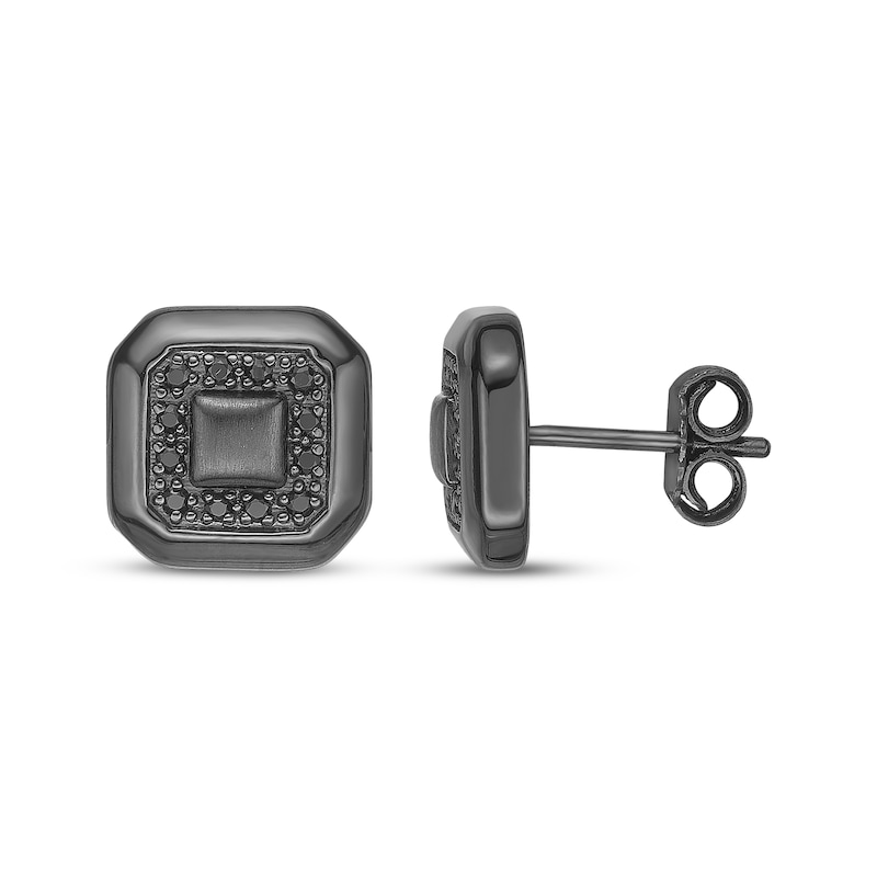 Main Image 3 of Twelve Crowns Men's Natural Black Spinel Octagon Stud Earrings Black Rhodium-Plated Sterling Silver