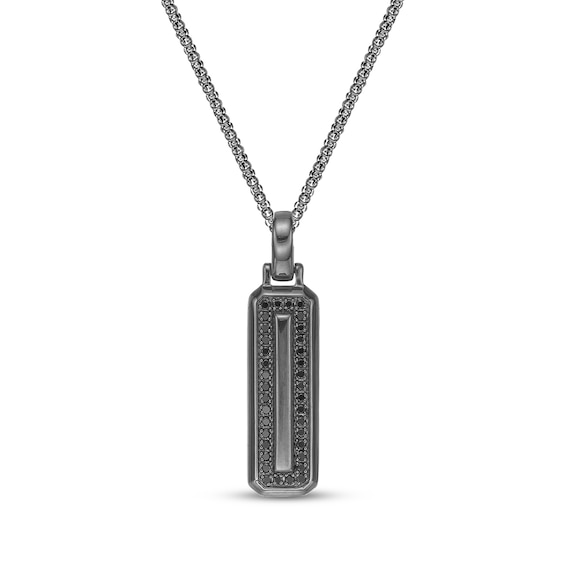 Twelve Crowns Men's Natural Black Spinel Bar Necklace Black Rhodium-Plated Sterling Silver 24"