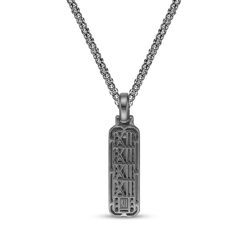 Main Image 3 of Twelve Crowns Men's Natural Black Spinel Bar Necklace Black Rhodium-Plated Sterling Silver 24"