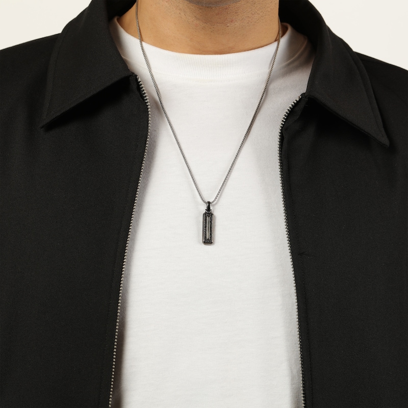 Main Image 6 of Twelve Crowns Men's Natural Black Spinel Bar Necklace Black Rhodium-Plated Sterling Silver 24"