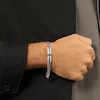 Thumbnail Image 6 of Men's Natural Black Spinel Cross Woven Herringbone Pattern ID Bracelet Sterling Silver 8.5"