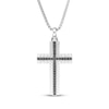 Thumbnail Image 1 of Men's Natural Black Spinel Cross Woven Herringbone Pattern Necklace Sterling Silver 24"