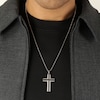 Thumbnail Image 5 of Men's Natural Black Spinel Cross Woven Herringbone Pattern Necklace Sterling Silver 24"