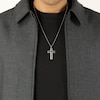 Thumbnail Image 6 of Men's Natural Black Spinel Cross Woven Herringbone Pattern Necklace Sterling Silver 24"