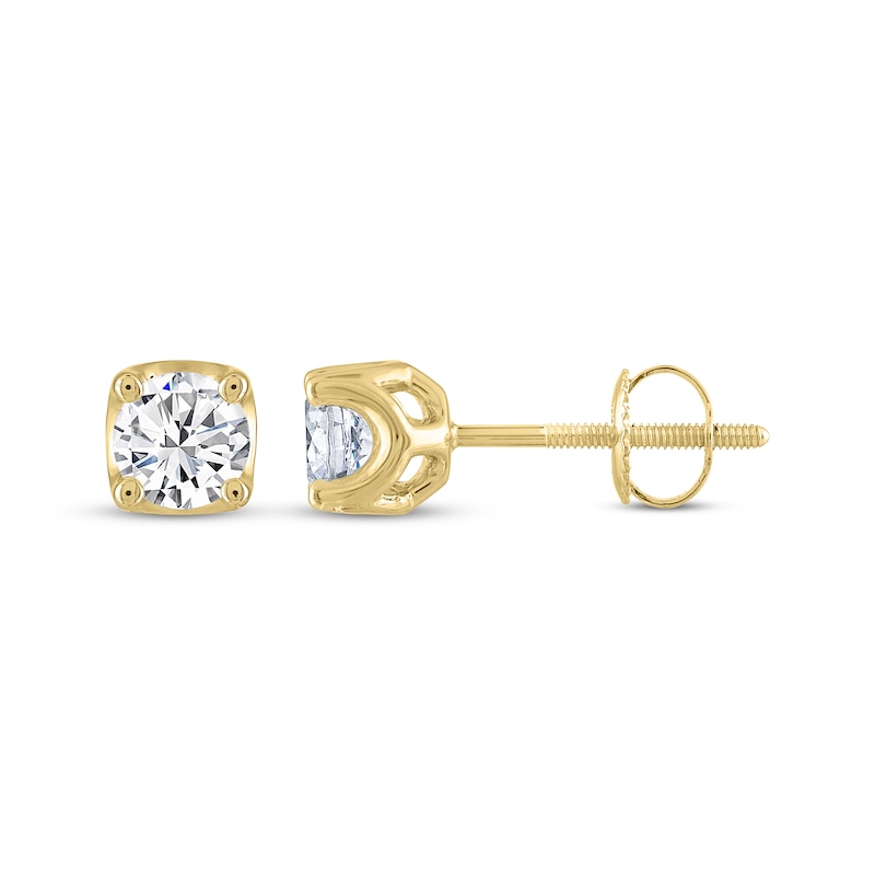 Main Image 3 of THE LEO Legacy Lab-Grown Diamond Round-Cut Solitaire Stud Earrings 1 ct tw 14K Yellow Gold (F/VS2)