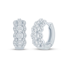 Monique Lhuillier Bliss Certified Lab-Grown Diamond Scalloped Huggie Hoop Earrings 1/2 ct tw Platinum-Plated Sterling Silver
