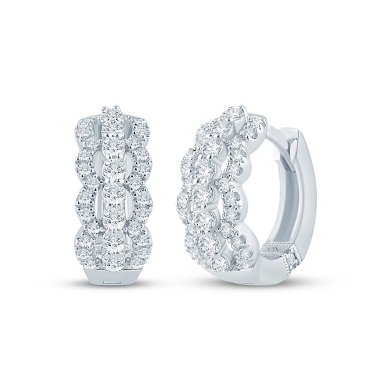 Monique Lhuillier Bliss Certified Lab-Grown Diamond Scalloped Huggie Hoop Earrings 1/2 ct tw Platinum-Plated Sterling Silver