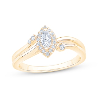KAY Lab-Grown Diamonds Marquise-Cut Halo Promise Ring 1/4 ct tw 10K Yellow Gold