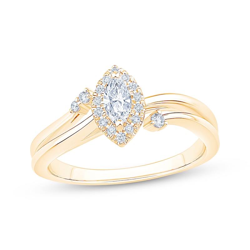 Main Image 1 of KAY Lab-Grown Diamonds Marquise-Cut Halo Promise Ring 1/4 ct tw 10K Yellow Gold
