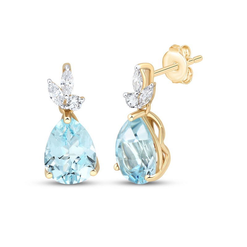 Main Image 1 of KAY Lab-Grown Diamonds & Pear-Shaped Natural Sky Blue Topaz Drop Earrings 1/4 ct tw 10K Yellow Gold
